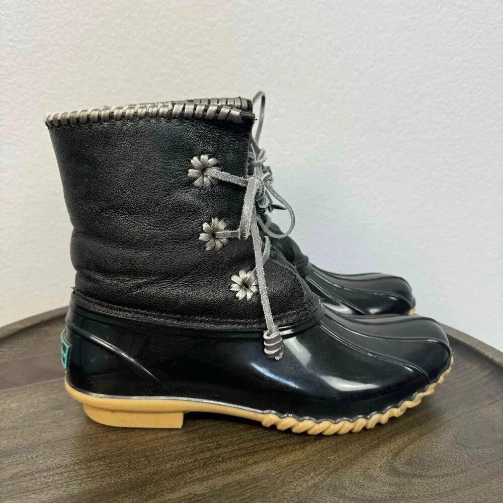 Jack Rogers Women's Chloe Duck Boots Lace Up Waterproof Black Size 7M